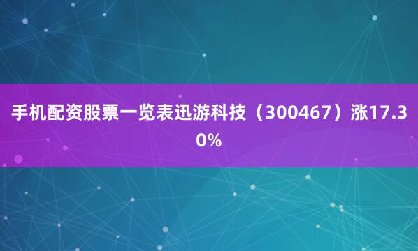 手机配资股票一览表迅游科技（300467）涨17.30%